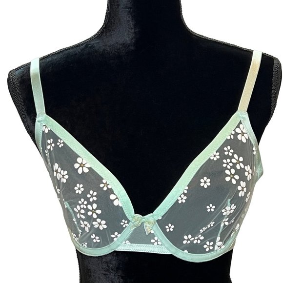 Savage X Fenty Rihanna Mint Green Puff Daisy Womens Bra 34DD Lingerie Undergarme - Picture 2 of 12